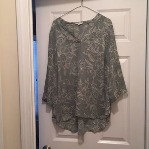 Light sage and white hi low boho style blouse